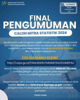 PENGUMUMAN FINAL HASIL SELEKSI CALON MITRA STATISTIK 2024